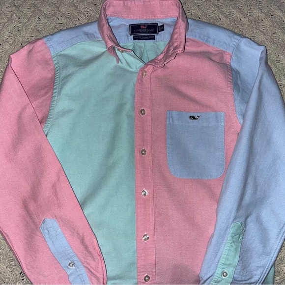 Vineyard Vines Slim Fit Tucker Shirt Green Blue Pink Oxford Button Down Size XS - Picture 6 of 14
